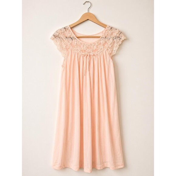 Gilead Other - Vintage Gilead Pink Lace Nightgown Cottagecore Babydoll Sleep Dress Romantic S
